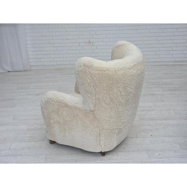 Danish Highback Armchair in Sheepskin, 1960s For Sale - Image 6 of 18