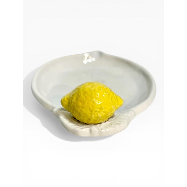 Mid 20th Century Vintage Italian Majolica Trompe L’Oeil Ceramic Lemon Dish For Sale - Image 5 of 11