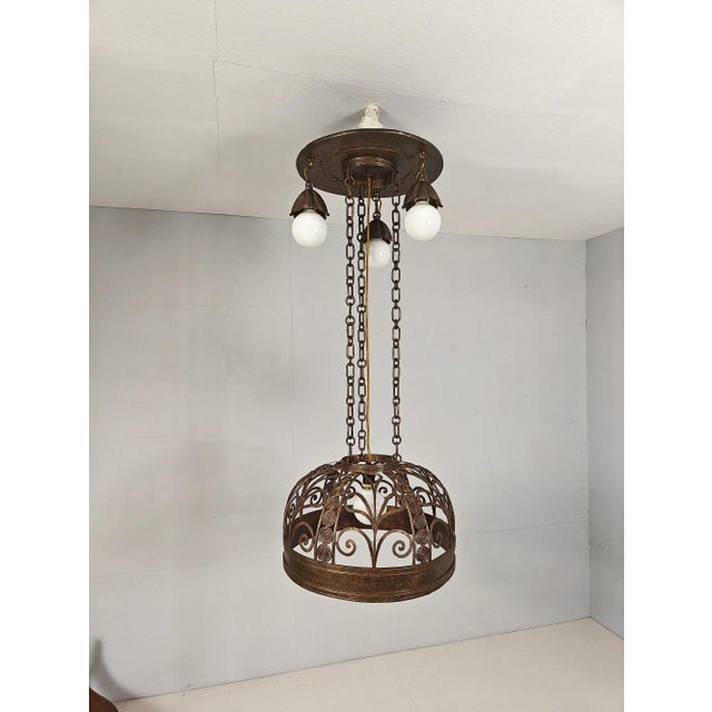 Art Nouveau Pendant Light in Wrought Iron, France, 1900 For Sale - Image 11 of 11
