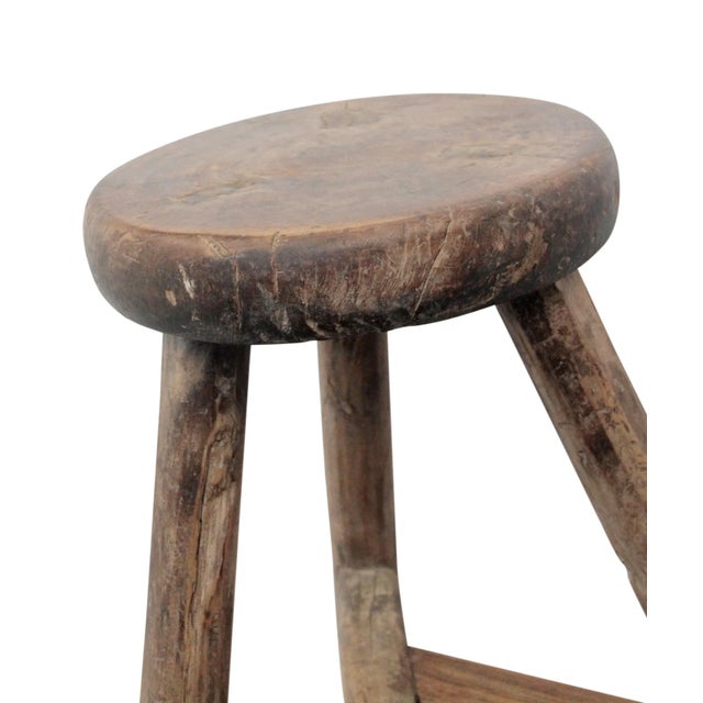 Mid 20th Century Mid-Century Vintage Natural Wood Round Low Stool For Sale - Image 5 of 5