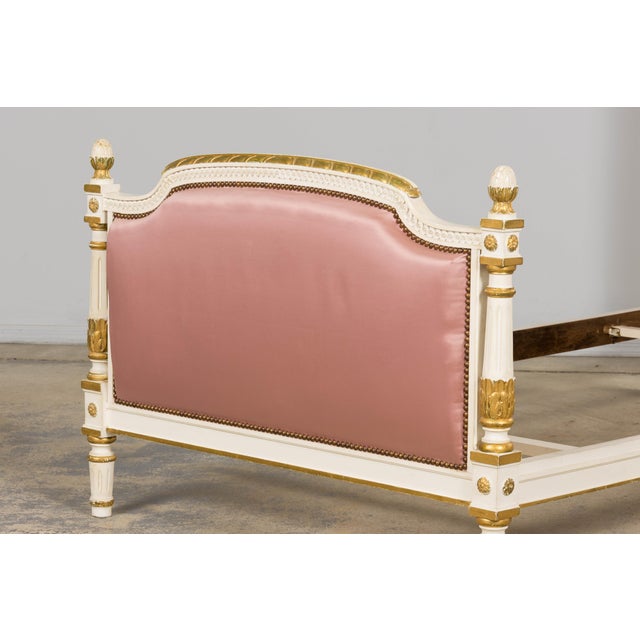 Mid-Century Louis XVI Twin Bed Frames, Pink Silk, Painted Wood, 1940 For Sale - Image 9 of 18