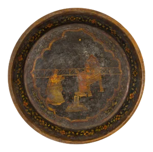 Antique Indian Market Tray with Mughal Inspired Hand Painted Décor