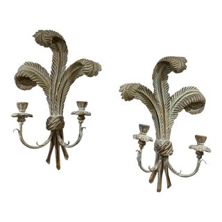Vintage Florentine Plume Candle Sconces, Pair For Sale