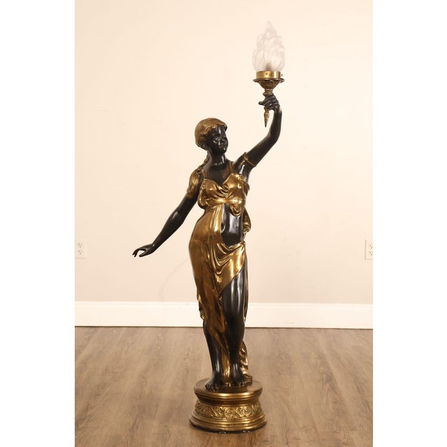 Late 20th Century Neoclassical Style Pair Of Bronze Figural Torchere Floor Lamps For Sale - Image 15 of 18