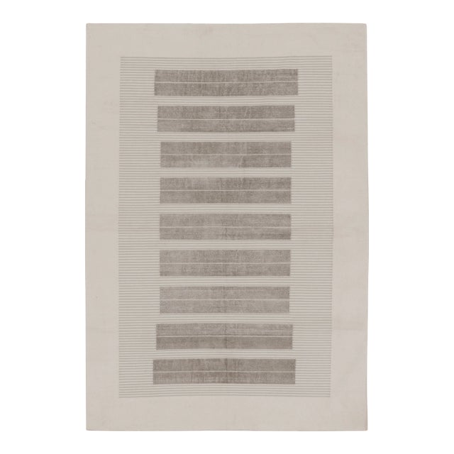 Rug & Kilim’s Dhurrie Rug in Cream and Beige Stripes For Sale