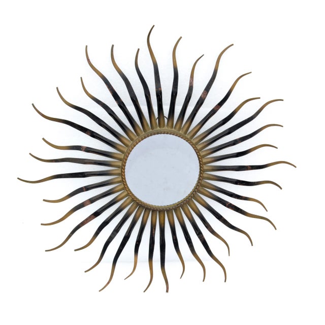 Chaty Sunburst Brass & Gun Metal Wall Mirror French Mid-Century Modern, 1960s For Sale - Image 13 of 13