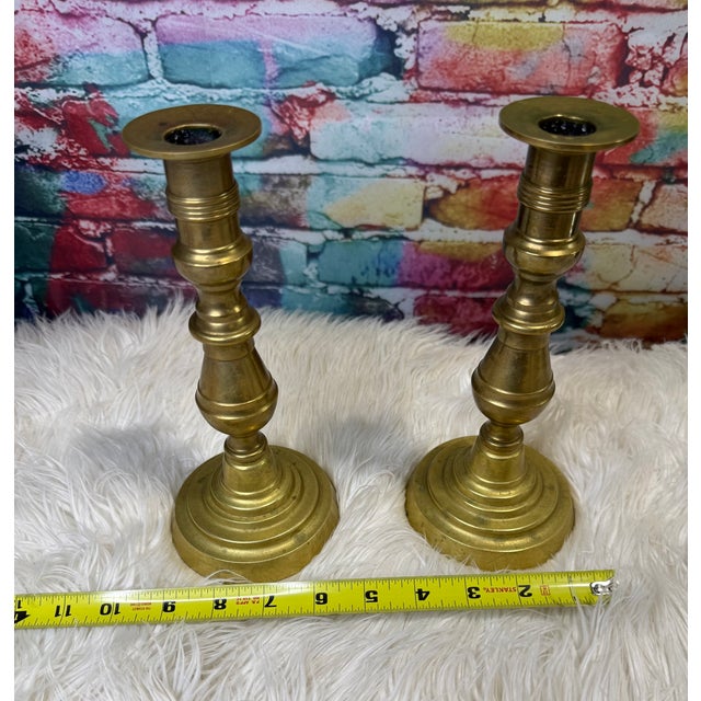 Art Deco 1970s Pair of Brass Candle Sticks For Sale - Image 3 of 3