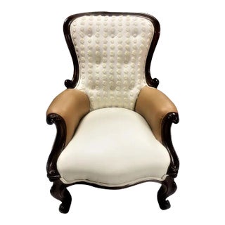19th Century Bergere Chair Reupholstered in Leather and Chenille For Sale