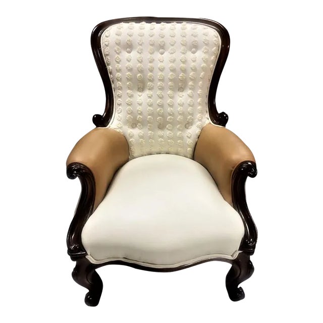 19th Century Bergere Chair Reupholstered in Leather and Chenille For Sale