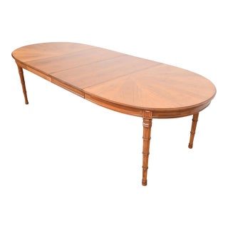 Henredon Mid-Century Modern Mediterranean Walnut Extension Dining Table, Newly Refinished For Sale