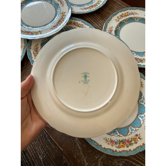 Vintage Crown Staffordshire Lyric Tunis Blue Fine Bone China Plates - Set of 10 For Sale - Image 9 of 12
