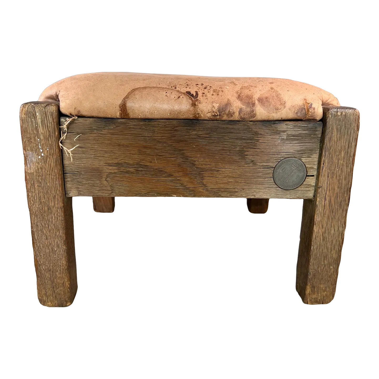 1900s Knaus Furniture Co Foot Stool Distressed Leather Oneida, Ny ...