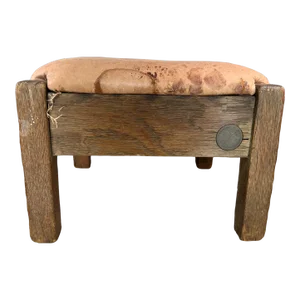 1900s Knaus Furniture Co Foot Stool Distressed Leather Oneida, Ny