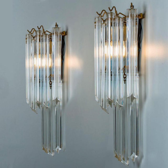 Large Venini Style Clear Gold and Glass Sconces, 1970, Set of 2 For Sale - Image 9 of 10