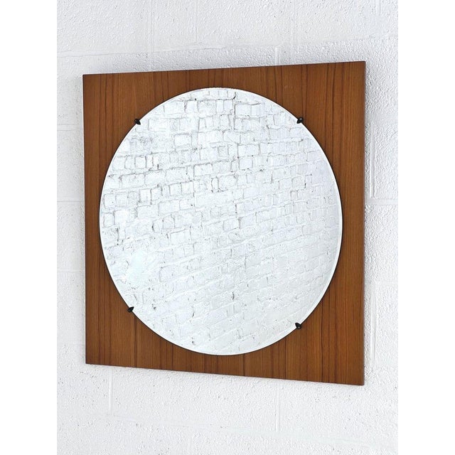 Round Mirror in Square Wooden Frame, 1970s For Sale - Image 4 of 7