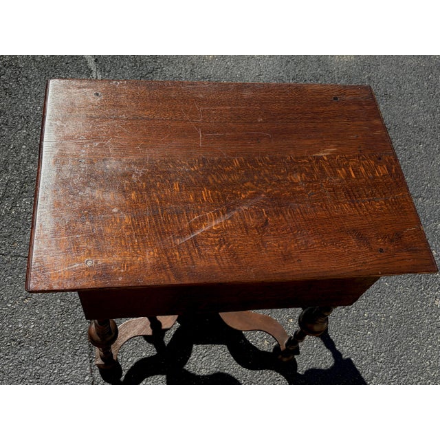 Wood Fine Original William and Mary Oak X Stretcher Side Table For Sale - Image 7 of 9