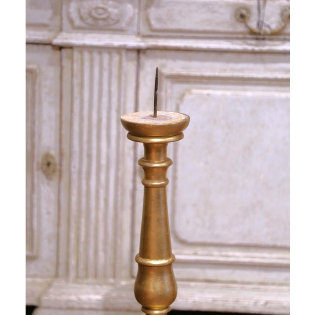 Mid 19th Century 19th Century Italian Baroque Carved Giltwood Altar Candlestick For Sale - Image 5 of 8