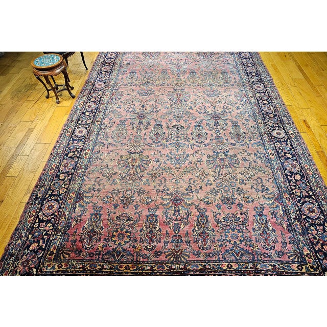 Antique Oversized Persian Manchester Kashan Rug, Hand-Knotted Wool, Floral Pattern, 10x20, Burgundy & Blue For Sale In Chicago - Image 6 of 18