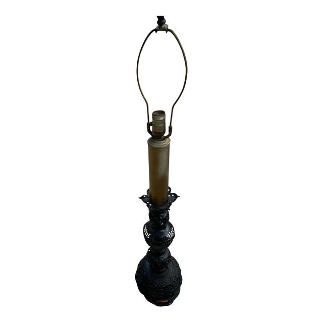 Vintage Victorian Japanese Hand Carved (Japonisme) Aesthetic Movement Lamp Tall For Sale