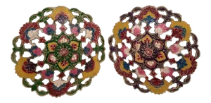 India Floral Enameled Brass Decorative Bowls - a Pair