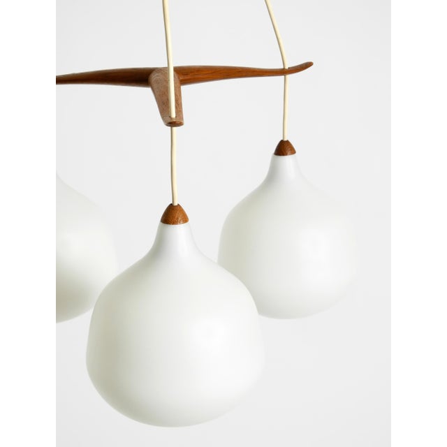 Pendant Lamp with Three Opal Glass Shades and Teak Frame by Uno & Östen Kristiansson for Luxus Vittsjö, Sweden, 1957 For Sale - Image 12 of 17