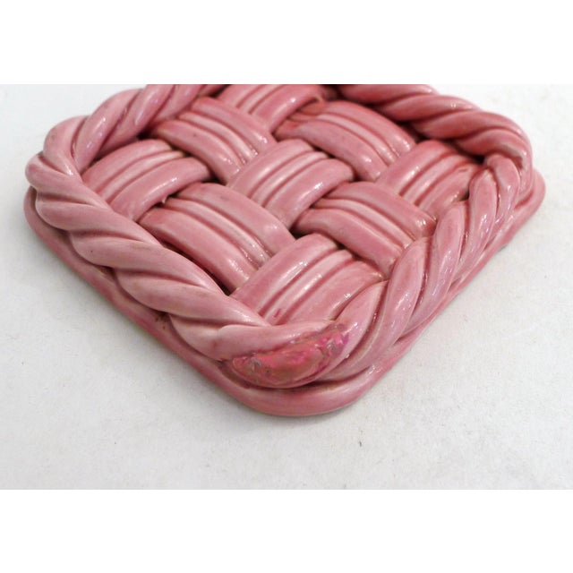 Pink Earthenware Bottle Coasters with Braided and Twisted Details from Vallauris, 1950s, Set of 2 For Sale - Image 6 of 10