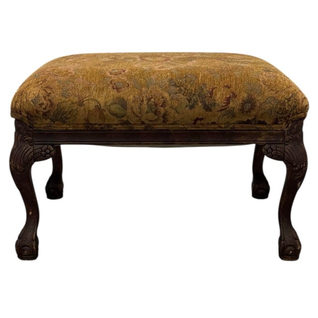 Rustic European Antique Wood and Tapestry Fabric Footstool For Sale - Image 3 of 10
