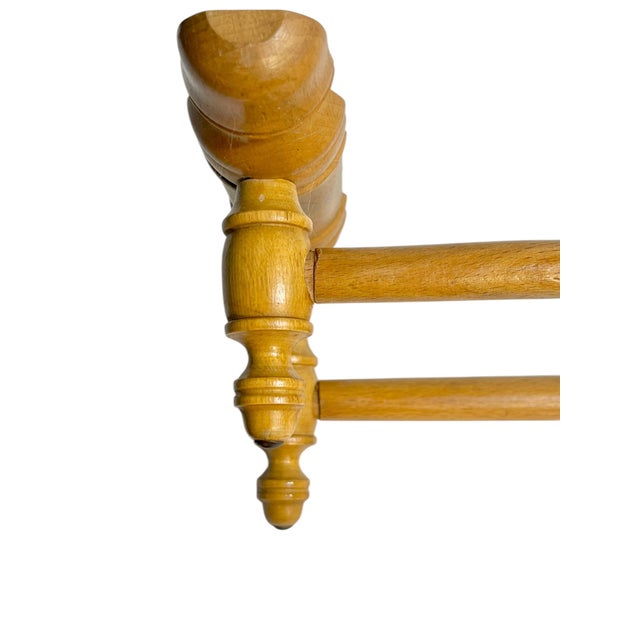 Vintage French Provincial Faux Bamboo Carved Wood Double Towel Rack For Sale - Image 16 of 17