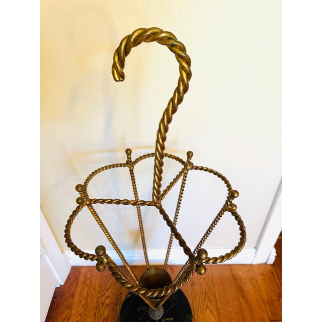 1950s Vintage Italian Rope Metal Gold Gilt Umbrella Form Umbrella Stand For Sale - Image 10 of 10