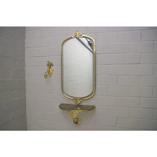 Mid-Century Modern Large Mid-Century Set with Wall Mirror, Wall Console, & Hook, Set of 3 For Sale - Image 3 of 11