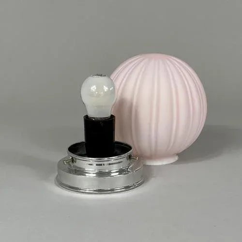 Art Deco Pink Frosted Glass and Chrome Globe Flush Mount, Sweden, 1940s For Sale - Image 10 of 13