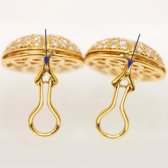 1980s 1980s 18k Yellow Gold E Color vs Pave Diamond Clip-on Earrings- 2 Pieces For Sale - Image 5 of 9