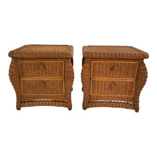 Pair of Wicker/Rattan Chest of Drawers, Hollywood Regency Style Nightstands For Sale