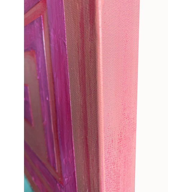 2020s Original Box Painting on Canvas Pink and Orange Minimalist Artwork for Wall Decor Rady to Hang Small Square Painting Textured Edges Modern Art For Sale - Image 5 of 5