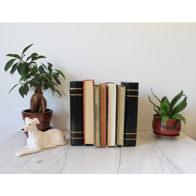 English Vintage Black and Gold Leather Faux Book Bookends - A Pair For Sale - Image 3 of 11
