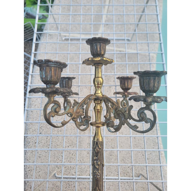 Vintage Five Arm Bronze Candelabra For Sale - Image 4 of 12