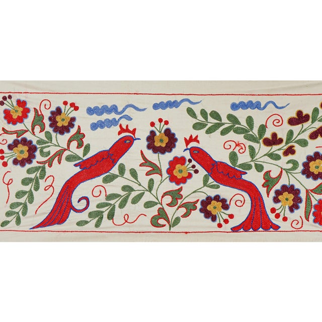 Mid-Century Modern Uzbek Suzani Animal Cotton Tablecloth For Sale - Image 3 of 10