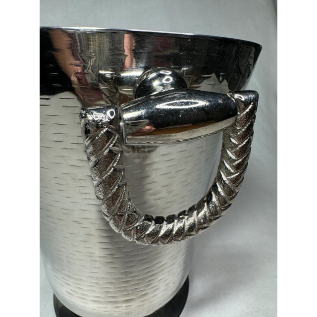 Silver Vintage Traditional Silver Finish Hammered Metal Insulated Ice Bucket For Sale - Image 8 of 12