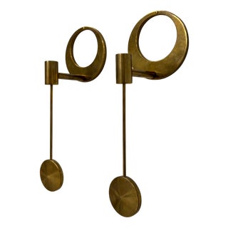 Wall-Hung Brass Candlesticks by Arthur Pe, 1960s, Set of 2 For Sale