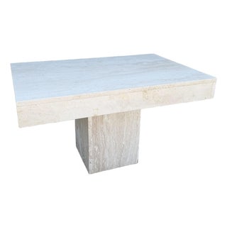 Vintage Polished Travertine Rectangular Side Table For Sale