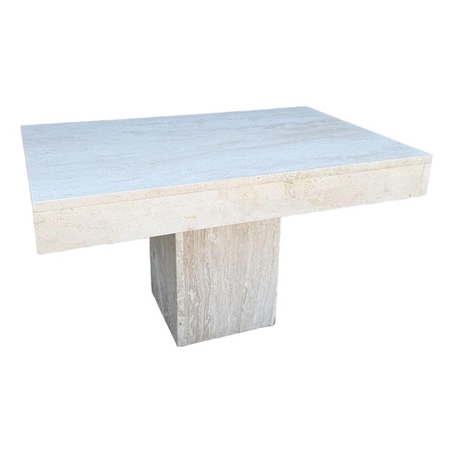 Vintage Polished Travertine Rectangular Side Table For Sale
