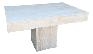 Vintage Polished Travertine Rectangular Side Table