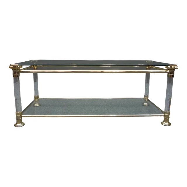 Regency Acrylic Glass and Brass Side Table, 1970s For Sale