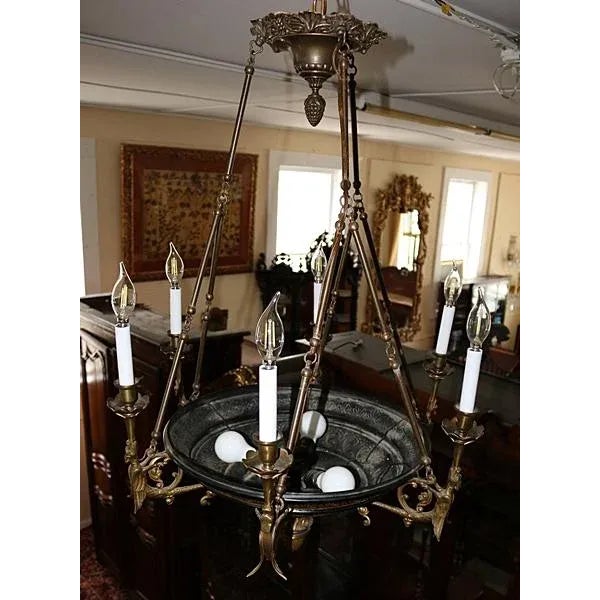 Metal ​Antique 1900s French Empire Style Figural Carved Dragons 9 Light Chandelier For Sale - Image 7 of 9