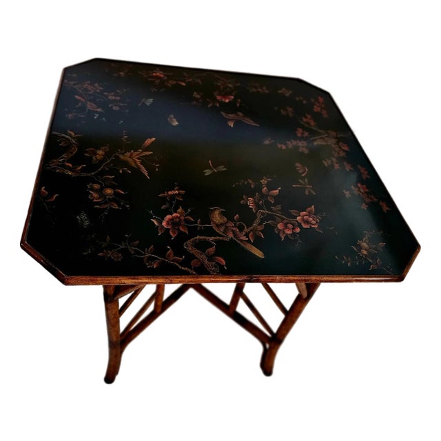 Theodore Alexander Chinoiserie Lacquered Top and Bamboo Dining or Game Table For Sale