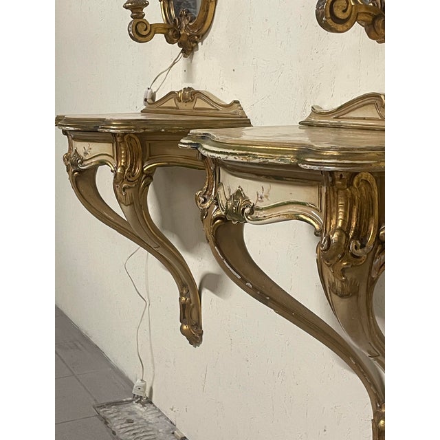 Wall-Mounted Console Tables with Mirrors and Wall Lamps, 1940s, Set of 4 For Sale - Image 12 of 18