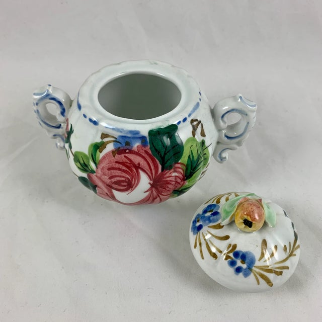 Ceramic Italian Renaissance Revival Faïence Nove Rose Floral Sugar Bowl For Sale - Image 7 of 11