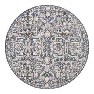 Amber Lewis x Loloi Zuma Blue / Ivory 5'-3" x 5'-3" Round Area Rug For Sale