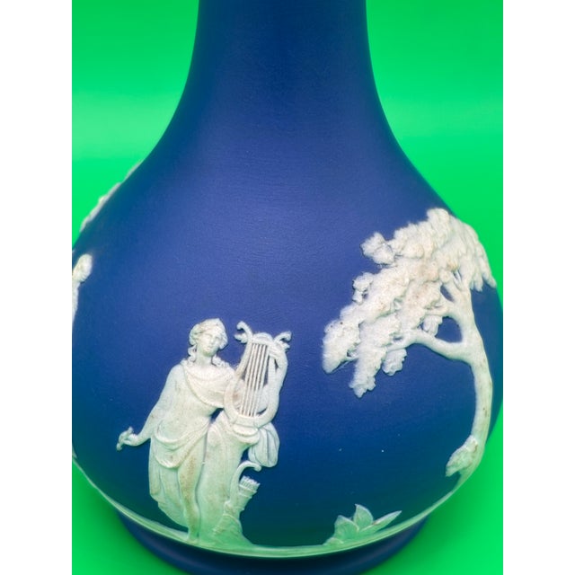 Antique Wedgwood Dark Blue Jasperware Barber Bottle Vase Classical Muses Relief England For Sale In New York - Image 6 of 12