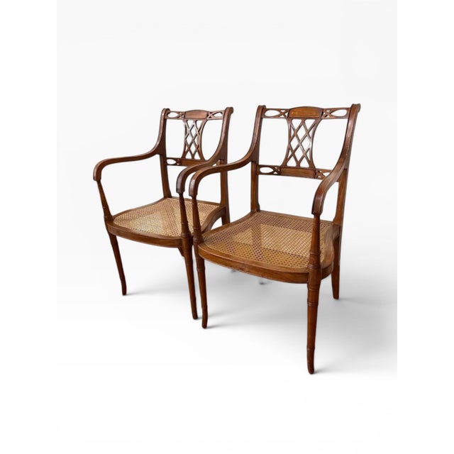 1930s Mid Century English Style Regency Arm Chairs (A Pair) For Sale - Image 4 of 13